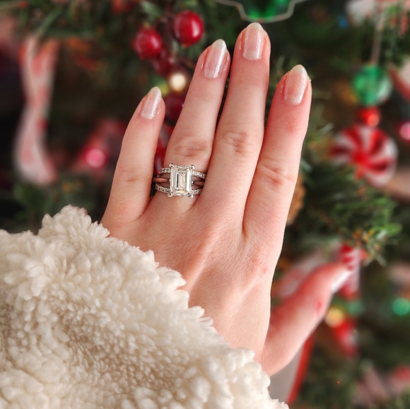 3.46 Lab grown diamond emerald cut 14k white gold engagement ring - Picture 3 of 11